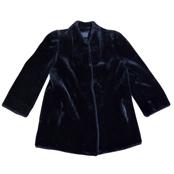 Black Faux Fur Overcoat M MOB WIFE Carol Horn USA mink outerlayers heavy rare - Picture 1 of 7